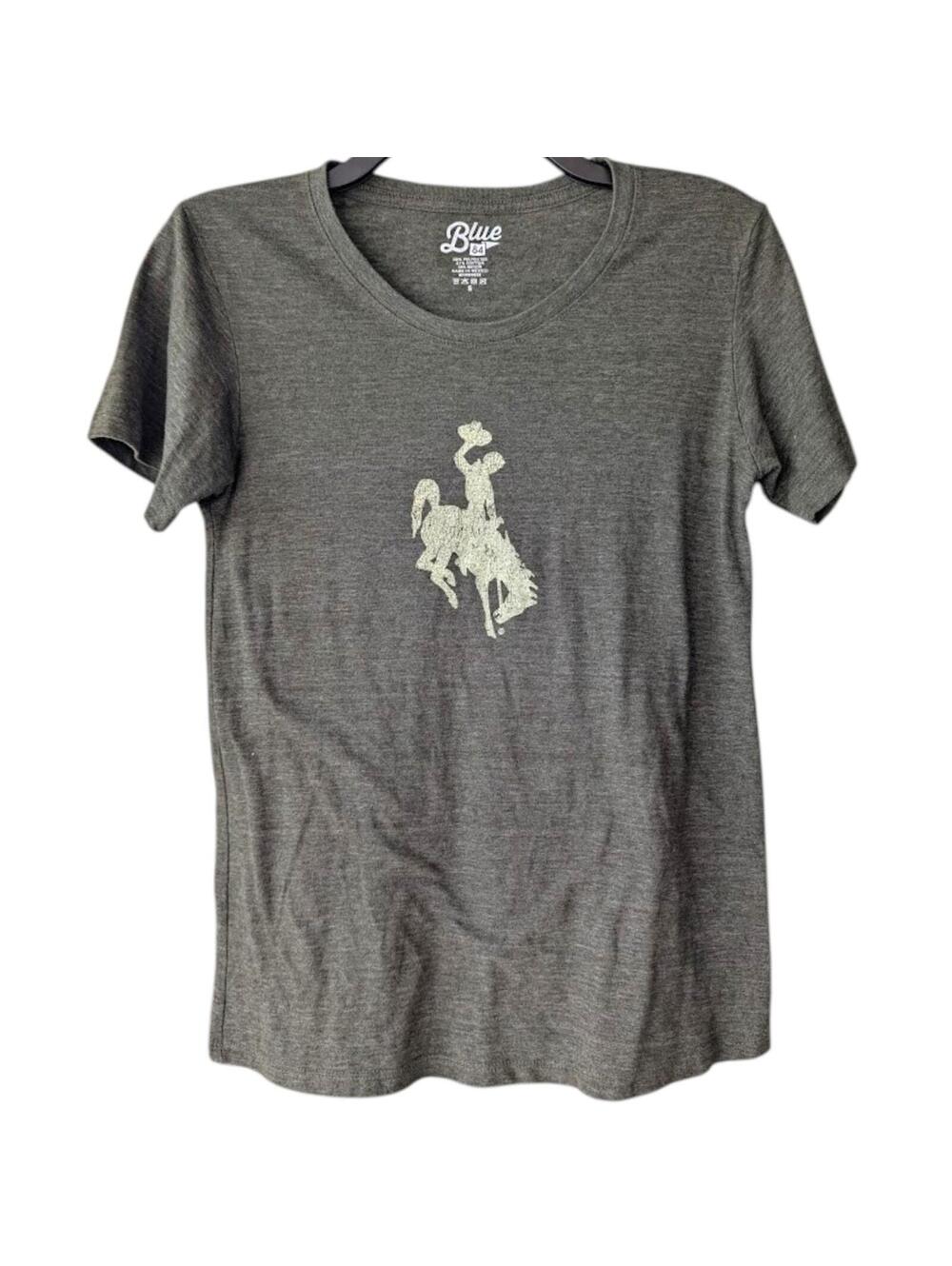 Wyoming Cowboys Shirt Small Blue 84 Heather Olive Green Graphic Tee Retro Allen
